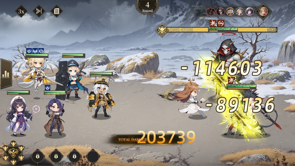 Actual gameplay: combat on a snowy battlefield